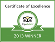 Trip Advisor Certificate of Excellence - Winner 2013 Trip Advisor Certificate of Excellence